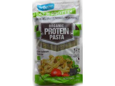 Protein Pasta Fettuccine Soja. Deze pasta-variant van Max Sport bevat tot maar liefst 44% proteïne. In een handomdraai te bereiden met het toevoegen van enkel heet water. 
						 Ingrediënten: Fettuccine, groene sojabonen.