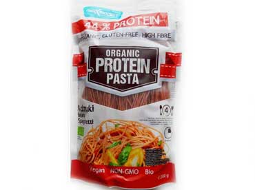 Protein Pasta Spaghetti Adzukiboon. Deze pasta-variant van Max Sport bevat tot maar liefst 44% proteïne. In een handomdraai te bereiden met het toevoegen van enkel 
						heet water. Ingrediënten: Fettuccine, groene sojabonen.